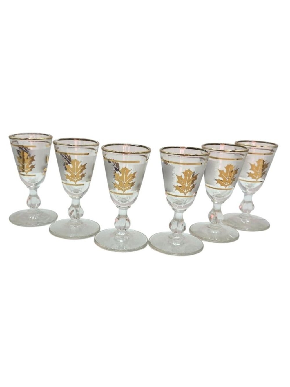 Vtg Libbey Golden Foliage Set of 6 Stemmed Cordial Glasses 3.5" Tall Frosted MCM